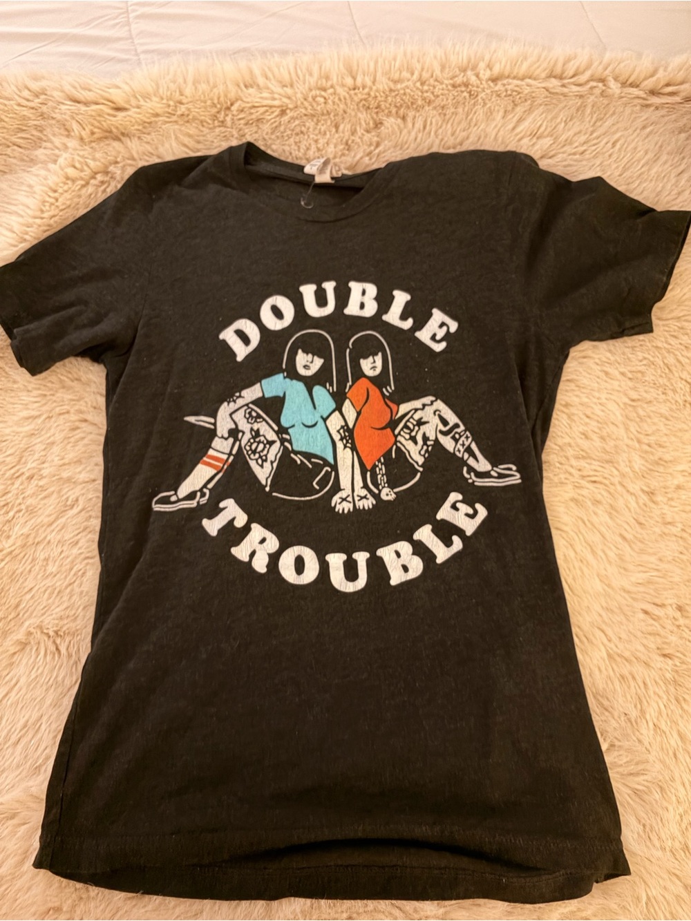 Grana Black 'Double Trouble' Graphic Tee with Blue & Orange Figures